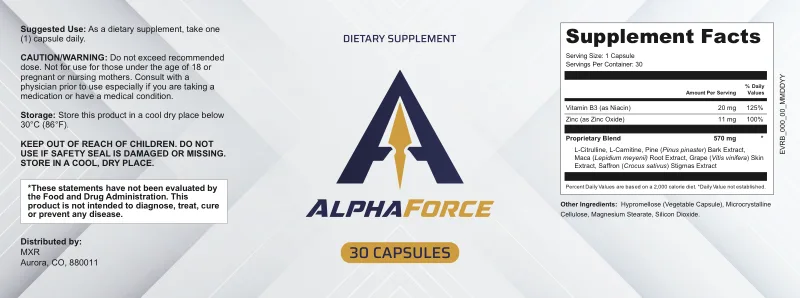 AlphaForce Supplement Label